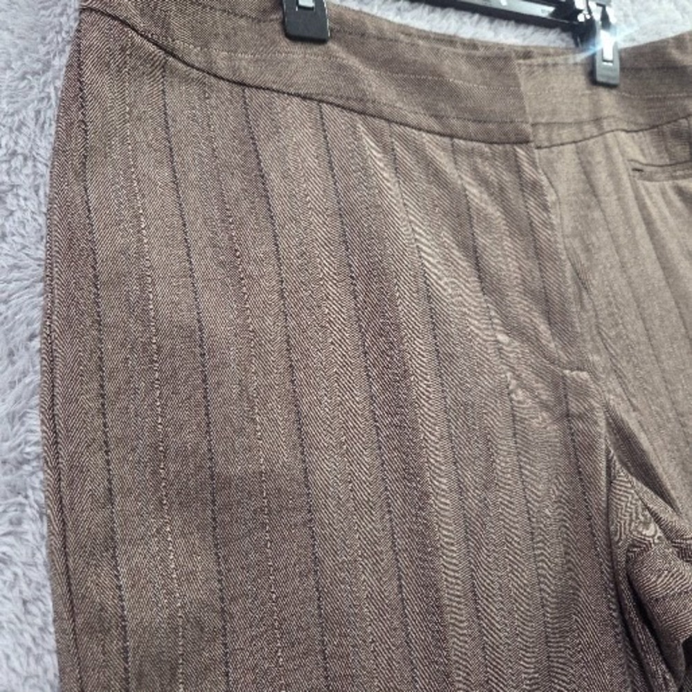 Chico's Women's 14 Brown Pinstripe Dress Pants Size 2.5 Straight Wide Leg Cuffed - Picture 2 of 13